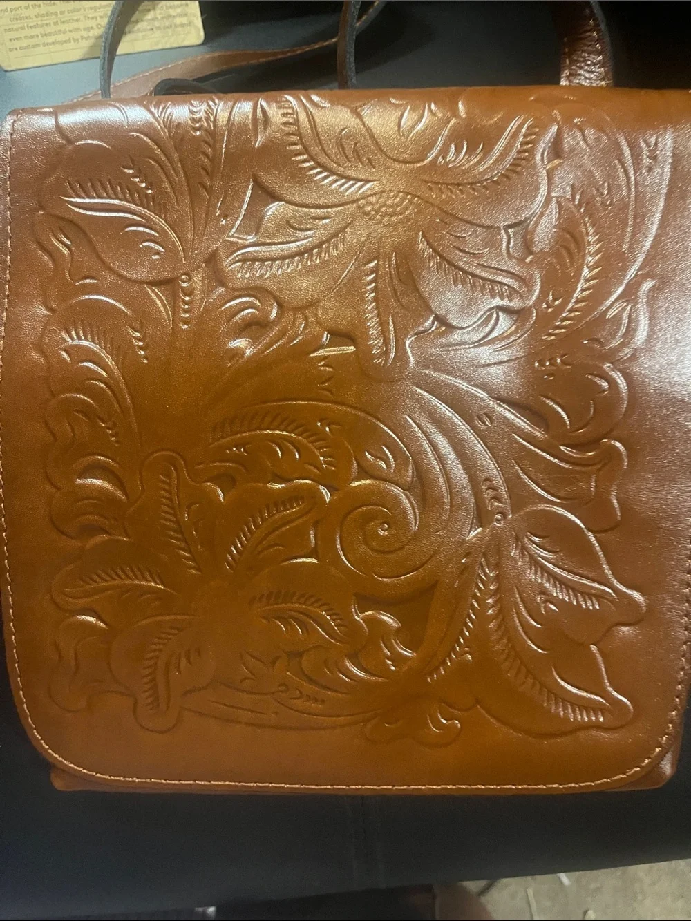 Patricia Nash Cognac Tooled Granada Leather Messenger Crossbody